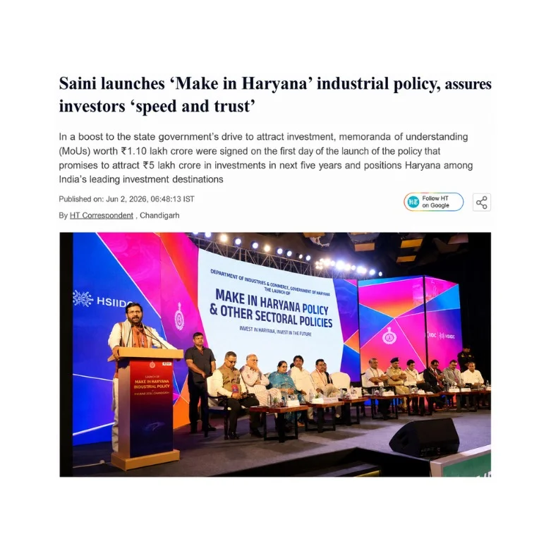 Saini launches 'Make in Haryana' industrial policy, assures investors 'speed and trust'