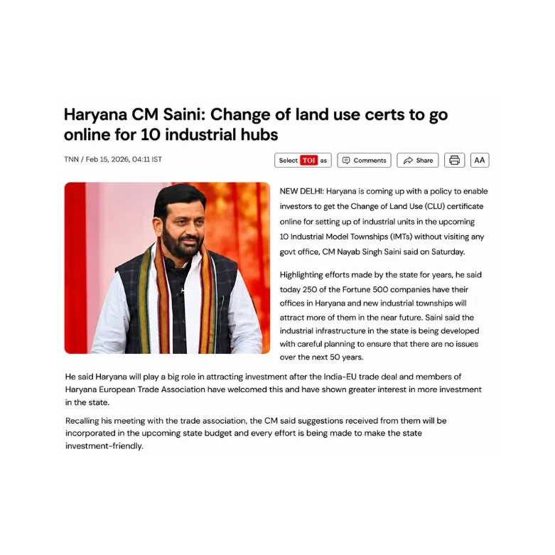 Haryana CM Saini: Change of land use certs to go online for 10 industrial hubs